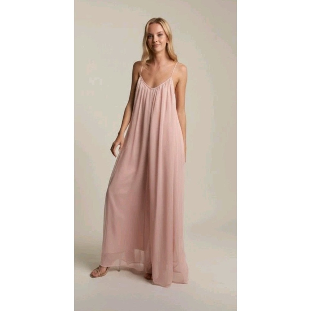 Hers & Mine Wide Leg Jumpsuit Chiffon Backless Coquette Whimsical Blush Pink S